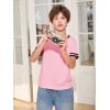 Haloumoning Boys Short Sleeve T Shirts Kids Summer Crewneck Color Block Tops Fashion Tees 5-14 Years(Pink)