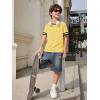 Haloumoning Boys Short Sleeve T Shirts Kids Summer Crewneck Color Block Tops Fashion Tees 5-14 Years(Yellow)