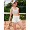 Haloumoning Girls Athletic Shorts Kids High Waist Biker Dance Gymnastics Shorts Comfy Yoga Active Shorts 5-14 Years(White)