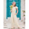 Haloumoning Girls Jumpsuit Kids Fashion Ruffle Cap Sleeve Wide Leg Rompers One Piece Outfits with Pockets(Beige)