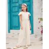 Haloumoning Girls Jumpsuit Kids Fashion Ruffle Cap Sleeve Wide Leg Rompers One Piece Outfits with Pockets(Beige)