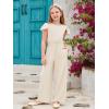 Haloumoning Girls Jumpsuit Kids Fashion Ruffle Cap Sleeve Wide Leg Rompers One Piece Outfits with Pockets(Beige)
