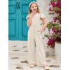 Haloumoning Girls Jumpsuit Kids Fashion Ruffle Cap Sleeve Wide Leg Rompers One Piece Outfits with Pockets(Beige)