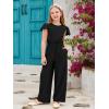 Haloumoning Girls Jumpsuit Kids Fashion Ruffle Cap Sleeve Wide Leg Rompers One Piece Outfits with Pockets(Black)