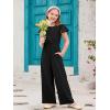 Haloumoning Girls Jumpsuit Kids Fashion Ruffle Cap Sleeve Wide Leg Rompers One Piece Outfits with Pockets(Black)