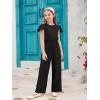 Haloumoning Girls Jumpsuit Kids Fashion Ruffle Cap Sleeve Wide Leg Rompers One Piece Outfits with Pockets(Black)