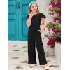 Haloumoning Girls Jumpsuit Kids Fashion Ruffle Cap Sleeve Wide Leg Rompers One Piece Outfits with Pockets(Black)