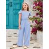Haloumoning Girls Jumpsuit Kids Fashion Ruffle Cap Sleeve Wide Leg Rompers One Piece Outfits with Pockets(Blue)