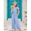 Haloumoning Girls Jumpsuit Kids Fashion Ruffle Cap Sleeve Wide Leg Rompers One Piece Outfits with Pockets(Blue)