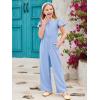 Haloumoning Girls Jumpsuit Kids Fashion Ruffle Cap Sleeve Wide Leg Rompers One Piece Outfits with Pockets(Blue)
