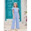 Haloumoning Girls Jumpsuit Kids Fashion Ruffle Cap Sleeve Wide Leg Rompers One Piece Outfits with Pockets(Blue)