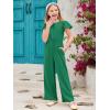 Haloumoning Girls Jumpsuit Kids Fashion Ruffle Cap Sleeve Wide Leg Rompers One Piece Outfits with Pockets(Dark Green)