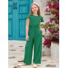 Haloumoning Girls Jumpsuit Kids Fashion Ruffle Cap Sleeve Wide Leg Rompers One Piece Outfits with Pockets(Dark Green)