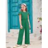 Haloumoning Girls Jumpsuit Kids Fashion Ruffle Cap Sleeve Wide Leg Rompers One Piece Outfits with Pockets(Dark Green)