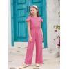 Haloumoning Girls Jumpsuit Kids Fashion Ruffle Cap Sleeve Wide Leg Rompers One Piece Outfits with Pockets(Hot Pink)
