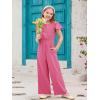 Haloumoning Girls Jumpsuit Kids Fashion Ruffle Cap Sleeve Wide Leg Rompers One Piece Outfits with Pockets(Hot Pink)
