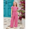 Haloumoning Girls Jumpsuit Kids Fashion Ruffle Cap Sleeve Wide Leg Rompers One Piece Outfits with Pockets(Hot Pink)
