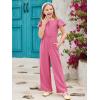 Haloumoning Girls Jumpsuit Kids Fashion Ruffle Cap Sleeve Wide Leg Rompers One Piece Outfits with Pockets(Hot Pink)