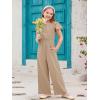 Haloumoning Girls Jumpsuit Kids Fashion Ruffle Cap Sleeve Wide Leg Rompers One Piece Outfits with Pockets(Khaki)