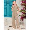 Haloumoning Girls Jumpsuit Kids Fashion Ruffle Cap Sleeve Wide Leg Rompers One Piece Outfits with Pockets(Khaki)