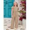 Haloumoning Girls Jumpsuit Kids Fashion Ruffle Cap Sleeve Wide Leg Rompers One Piece Outfits with Pockets(Khaki)