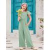 Haloumoning Girls Jumpsuit Kids Fashion Ruffle Cap Sleeve Wide Leg Rompers One Piece Outfits with Pockets(Mint Green)