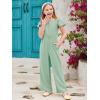 Haloumoning Girls Jumpsuit Kids Fashion Ruffle Cap Sleeve Wide Leg Rompers One Piece Outfits with Pockets(Mint Green)