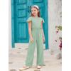Haloumoning Girls Jumpsuit Kids Fashion Ruffle Cap Sleeve Wide Leg Rompers One Piece Outfits with Pockets(Mint Green)