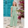 Haloumoning Girls Jumpsuit Kids Fashion Ruffle Cap Sleeve Wide Leg Rompers One Piece Outfits with Pockets(Mint Green)