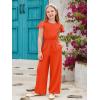 Haloumoning Girls Jumpsuit Kids Fashion Ruffle Cap Sleeve Wide Leg Rompers One Piece Outfits with Pockets(Orange)