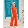 Haloumoning Girls Jumpsuit Kids Fashion Ruffle Cap Sleeve Wide Leg Rompers One Piece Outfits with Pockets(Orange)