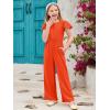 Haloumoning Girls Jumpsuit Kids Fashion Ruffle Cap Sleeve Wide Leg Rompers One Piece Outfits with Pockets(Orange)