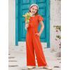 Haloumoning Girls Jumpsuit Kids Fashion Ruffle Cap Sleeve Wide Leg Rompers One Piece Outfits with Pockets(Orange)