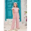 Haloumoning Girls Jumpsuit Kids Fashion Ruffle Cap Sleeve Wide Leg Rompers One Piece Outfits with Pockets(Pink)