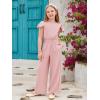 Haloumoning Girls Jumpsuit Kids Fashion Ruffle Cap Sleeve Wide Leg Rompers One Piece Outfits with Pockets(Pink)