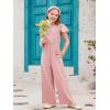 Haloumoning Girls Jumpsuit Kids Fashion Ruffle Cap Sleeve Wide Leg Rompers One Piece Outfits with Pockets(Pink)