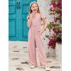 Haloumoning Girls Jumpsuit Kids Fashion Ruffle Cap Sleeve Wide Leg Rompers One Piece Outfits with Pockets(Pink)