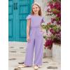 Haloumoning Girls Jumpsuit Kids Fashion Ruffle Cap Sleeve Wide Leg Rompers One Piece Outfits with Pockets(Purple)