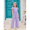 Haloumoning Girls Jumpsuit Kids Fashion Ruffle Cap Sleeve Wide Leg Rompers One Piece Outfits with Pockets(Purple)