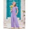 Haloumoning Girls Jumpsuit Kids Fashion Ruffle Cap Sleeve Wide Leg Rompers One Piece Outfits with Pockets(Purple)