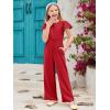 Haloumoning Girls Jumpsuit Kids Fashion Ruffle Cap Sleeve Wide Leg Rompers One Piece Outfits with Pockets(Red)