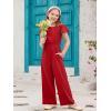 Haloumoning Girls Jumpsuit Kids Fashion Ruffle Cap Sleeve Wide Leg Rompers One Piece Outfits with Pockets(Red)