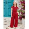 Haloumoning Girls Jumpsuit Kids Fashion Ruffle Cap Sleeve Wide Leg Rompers One Piece Outfits with Pockets(Red)