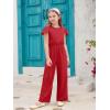 Haloumoning Girls Jumpsuit Kids Fashion Ruffle Cap Sleeve Wide Leg Rompers One Piece Outfits with Pockets(Red)