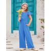 Haloumoning Girls Jumpsuit Kids Fashion Ruffle Cap Sleeve Wide Leg Rompers One Piece Outfits with Pockets(Royal Blue)