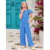 Haloumoning Girls Jumpsuit Kids Fashion Ruffle Cap Sleeve Wide Leg Rompers One Piece Outfits with Pockets(Royal Blue)
