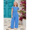 Haloumoning Girls Jumpsuit Kids Fashion Ruffle Cap Sleeve Wide Leg Rompers One Piece Outfits with Pockets(Royal Blue)