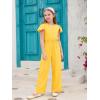 Haloumoning Girls Jumpsuit Kids Fashion Ruffle Cap Sleeve Wide Leg Rompers One Piece Outfits with Pockets(Yellow)