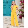 Haloumoning Girls Jumpsuit Kids Fashion Ruffle Cap Sleeve Wide Leg Rompers One Piece Outfits with Pockets(Yellow)