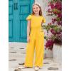 Haloumoning Girls Jumpsuit Kids Fashion Ruffle Cap Sleeve Wide Leg Rompers One Piece Outfits with Pockets(Yellow)